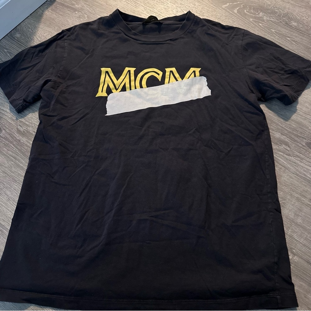 MCM Black Short Sleeve Tee with Yellow Logo